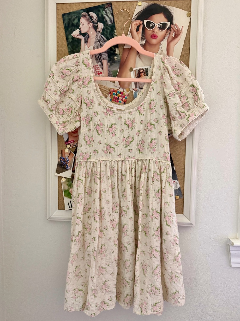 Olivaecous Floral Cream Puff-Sleeve Dress